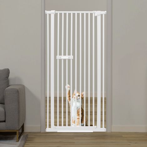 YISSALE - Barrière de sécurité pour animaux, porte protectrice extra haute pour chat, rétractable, blanc, acier/ABS/PVC, H150 cm, L76-85 cm, ouv. 52 cm, chien/chat, chambre, couloir, salon, balcon (1/5)