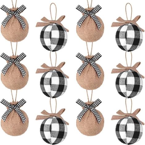 Boules de Noël noires et blanches - 6 cm, pour décorer Noël, bas de Noël, bureaux, cheminées, etc. - 12 pièces (1/5)