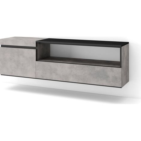 Skraut Home - TV-Schrank, Lowboard, für Wohnzimmer und Esszimmer, 150x45x35cm, Für TV-Geräte bis zu 65", Hängend, Moderner Stil, Zementgrau (1/5)