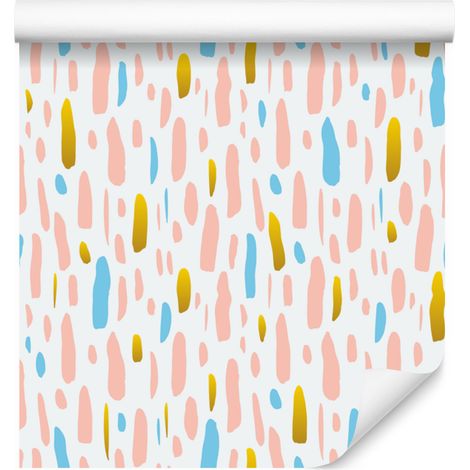 Tapete „Pinselstriche“ in Weiß und Koralle für Wohn- und Schlafzimmer, 50 x 1000 cm (1/5)