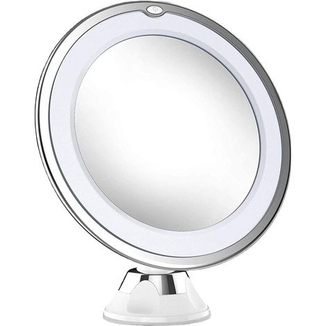 Miroir De Maquillage Éclairé Grossissant 10X, Rotation À 360 °, Puissante Ventouse Verrouillable Miroir De Vanité Portable Sans Fil (1/5)