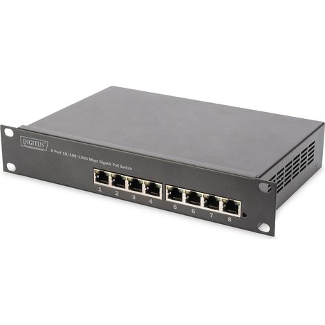 Switch di rete Digitus DIGITUS Switch Gigabit Ethernet PoE, 8 porte PoE+, 10", budget PoE fino a 80 W