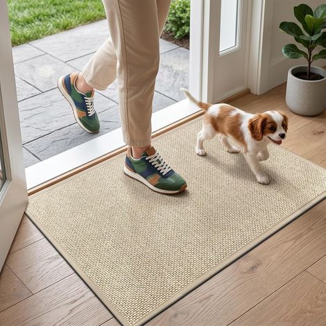 Tapis Entree Interieur, Paillasson Interieur Entree Antidérapant, Tapis intérieur Entree Absorbant Lavable, Tapis d'Entrée Fin Tapis de Porte pour Entrée, Couloir, Cuisine, Kaki, 43 x 75 cm (1/5)