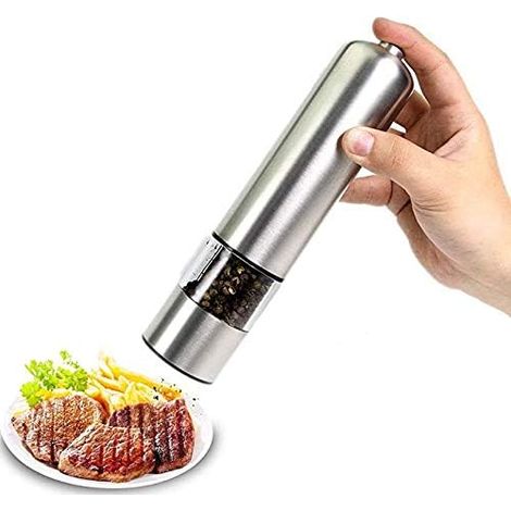 Moulin à sel et poivre électrique avec piles - Moulin à poivre et à sel en acier inoxydable - Salière et poivrière avec lumière LED - 22,9 x 5,1 cm (1/5)