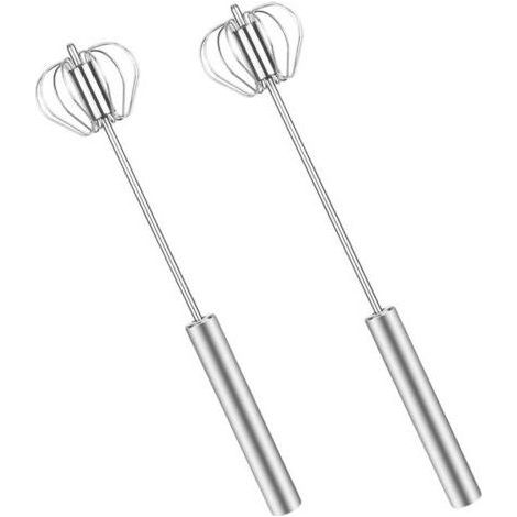 Pair Batteur à œufs presse à main, 2 Pièces, fouet en acier inoxydable, batteur à œufs semi-automatique rotatif, mélangeur rotatif, outil d'agitation, pour fouetter, battre et remuer, le lait d'œufs (1/5)