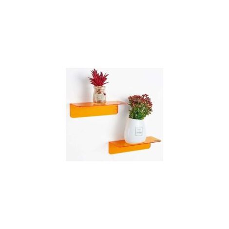 Wandregal ohne Bohren, 2er-Set, einfache Wandflächenerweiterung – Kleines, selbstklebendes Acryl-Wandregal für Schlafzimmer, Badezimmer, Küche, inklusive Kabelbinder (Orange) – Crezuo (1/4)