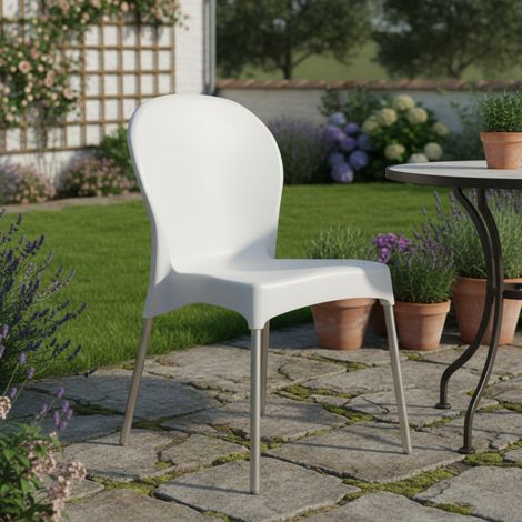 Dmora Stapelbarer Stuhl mit Aluminiumbeinen, Made in Italy, weiße Farbe, Maße 54 x 85 x 51 cm (1/3)