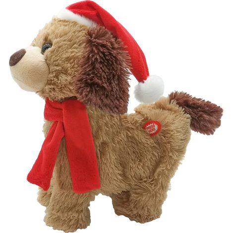 Cane natalizio dog con cappello e sciarpa babbo natale movimento musica decorazioni addobbi idea regalo bambini (1/2)