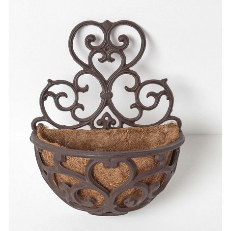 HOMESCAPES Cast Iron Hayrack Wall Mounted Hanging Basket (1/4)