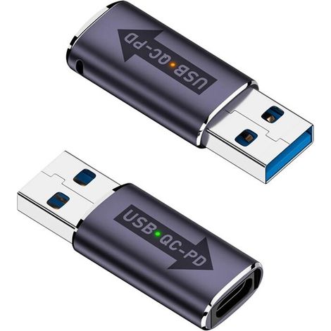 Si tratta di un set di 2 connettori da USB 3.1 maschio a Type-C femmina per la ricarica rapida, compatibili con gli adattatori da QC a USB-C PD, utilizzati per convertire l'alimentazione USB QC in fun (1/5)