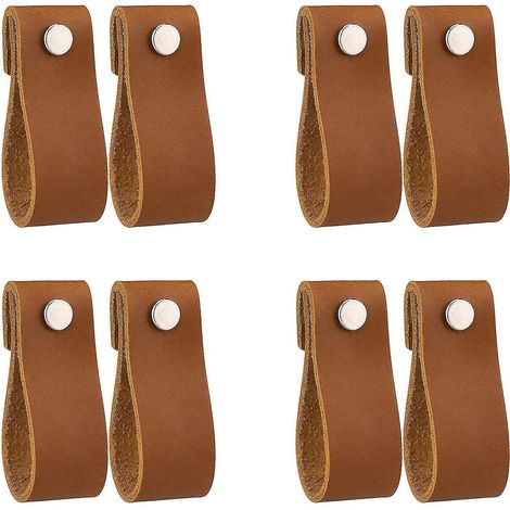 Poignées de tiroir en cuir, lot de 8, boutons de commode en cuir véritable faits main pour portes de placard. (1/5)