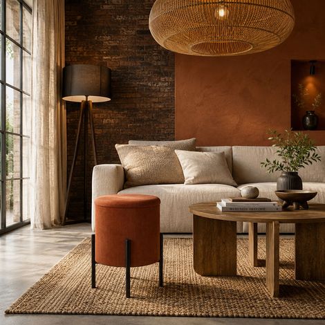 Lot de 4 Poufs - HOME DECO FACTORY - Jules - Rangement - Côtelé - Terracotta (1/5)