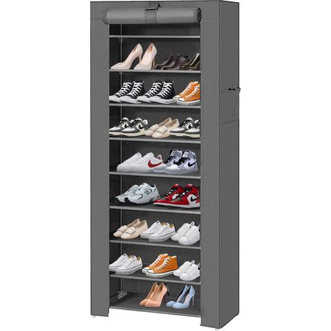 Zapatero de 10 Niveles, Zapatero de Tela Ahorra Espacio, Almacenaje Zapato, Gris 60x30x160cm (1/5)