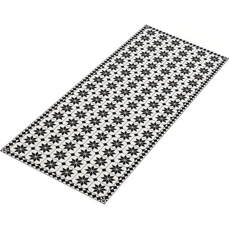 Idmarket – Tapis en vinyle mosaïque noir et blanc 66 x 160 cm – Design géométrique – Résistant et facile à nettoyer – Pour cuisine et couloir (1/5)