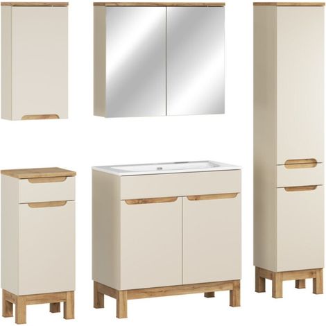 Set ERMANO cashmere 150cm: mobile sottolavabo + lavabo incassato + mobili sospesi e da appoggio + specchi