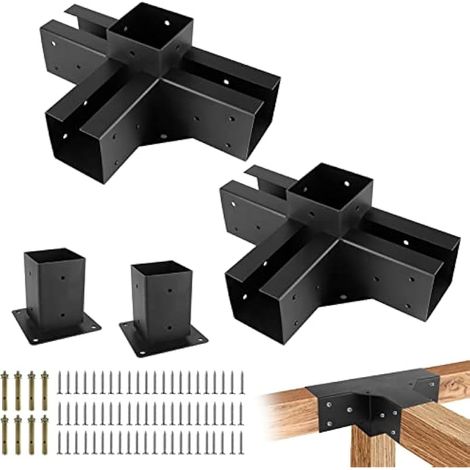 Kit de supports d'angle Ă angle droit pour pergola et poutres en bois de 10,2 x 10,2 cm (1/5)