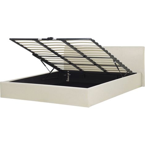 Cama tapizada en tela beige 180 x 200 cm con almacenaje aspecto minimalista Orbey (1/5)