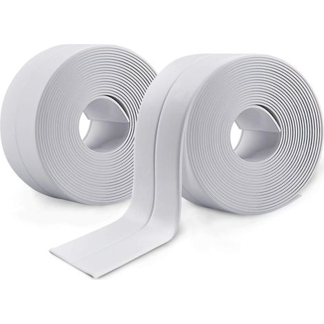 2 Rouleaux Bande Etancheite Autocollante Imperméable,PVC Ruban Adhesif de Scellage Mural,Douche,Toilette,Cuisine,Salle de Bains (Blanc)