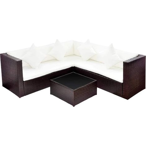 Maison Exclusive - Set muebles de jardín y cojines 4 piezas ratán (1/4)