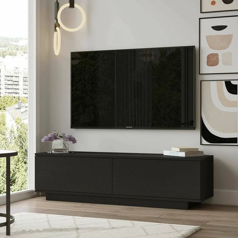 Dmora - Mobile porta TV Goro, Credenza da soggiorno, Armadio basso per TV, Base parete attrezzata, 140x36h38 cm, Nero (1/5)