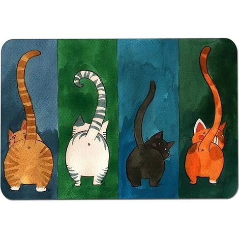 Paillasson d'entrée facile à nettoyer - Motif chat - Robuste et antidérapant - Pour la salle de bain ou la maison - 40 x 60 cm (1/5)