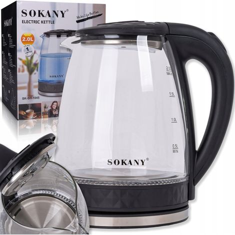 BOUILLOIRE ÉLECTRIQUE EN VERRE 2L 1500W TRANSPARENTE AVEC ÉCLAIRAGE LED