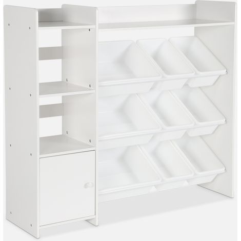 Mueble para niños con 9 cubos, 4 estantes y 1 puerta (1/5)