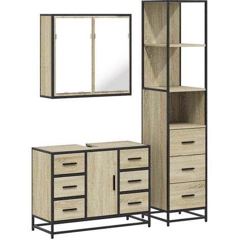 Maison Exclusive - 3-tlg. Badmöbel-Set Sonoma-Eiche Holzwerkstoff