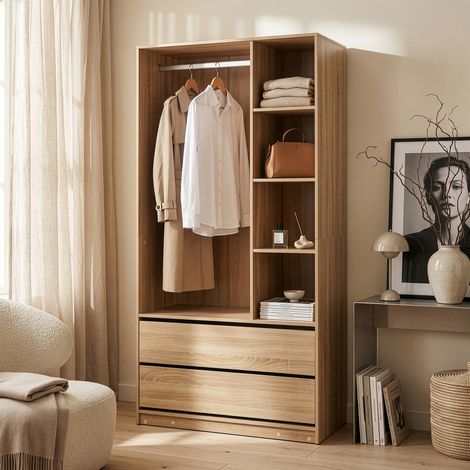 Offener Kleiderschrank Vippsaki mit 4 Fächern 200x100x50 cm Eicheoptik [en.casa] (1/5)