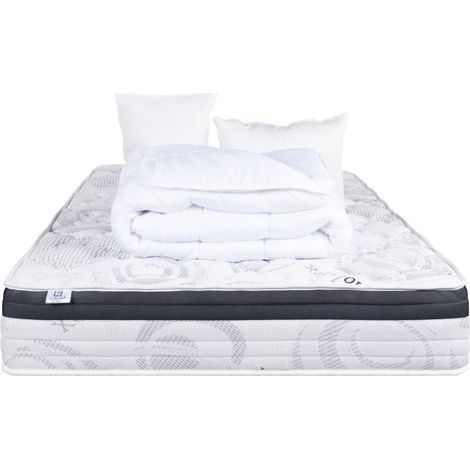 Matelas Sleeplux, 26cm, latex, ergonomique, face été/hiver, haute densité + Oreiller + couette, 160x200cm (1/4)