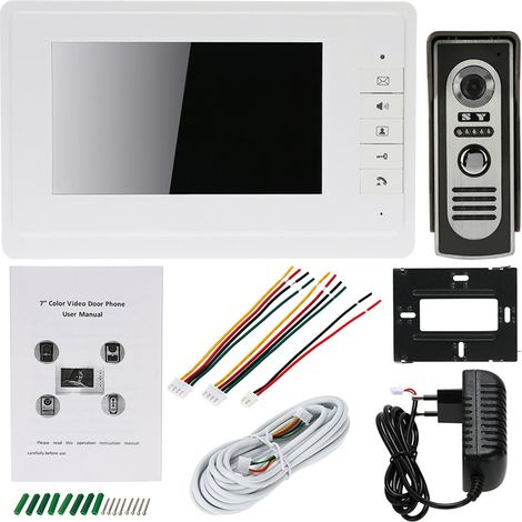 Interphone vidéo filaire 7 pouces avec moniteur intérieur et caméra extérieure, déverrouillage, vision nocturne infrarouge, résistant à la pluie, pour la surveillance de votre domicile. (1/5)
