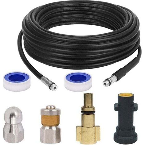 Déboucheur de canalisations pour Kärcher, kit de nettoyage de canalisations avec buse à jet et buse à jet rotatif pour Kärcher séries K2-K7 et LAVOR (20 m) (1/4)