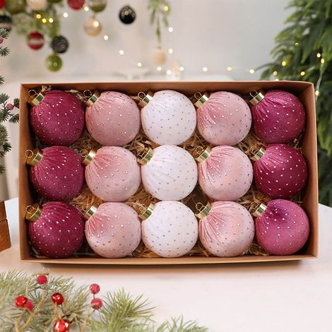 Boule De Noël En Tissu - 15 Pièces - Diamètre 8 Cm - Décoration Arbre De Noël Intérieure Et Fêtes - Lot Complet (1/5)