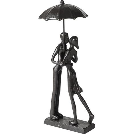 Retro romantic die-cast metal figurines, couple kissing under an umbrella, for home, office, shelf decoration, living room or mantelpiece. (1/4)