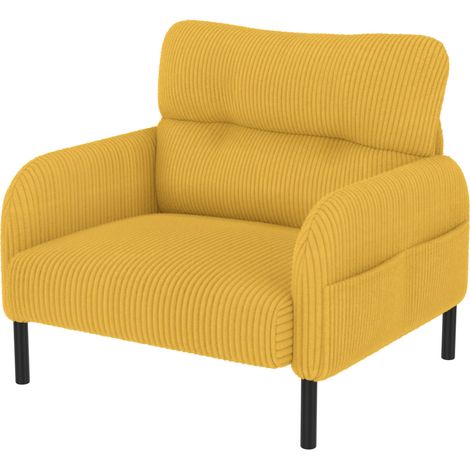 Ensemble 3 pièces canapé 2 places, fauteuil et pouf en tissu corduroy jaune moutarde avec structure métal-bois (1/5)