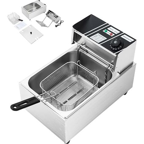 6L 2500W Friteuse électrique Acier inoxydable Cuisine professionnelle Zone froide Friteuse Résistance immergée, Contrôle de la température, Démontable, Surveillance facile, facile à nettoyer.
