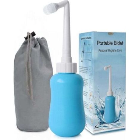 Bidet portable 350 ml bleu pour les soins post-partum, en matériau EVA ABS souple, avec embout rétractable, idéal pour les voyages et les soins post-partum. (1/4)