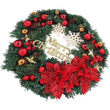 Couronne de Noël enneigée avec pommes de pin et boules de Noël pour décorations de fêtes intérieures et extérieures (1/5)