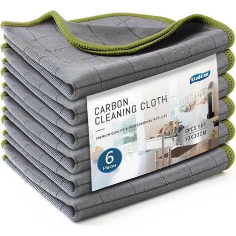 Lot de 6 lingettes de nettoyage en microfibre carbone 30x30cm vertes sans traces (1/5)