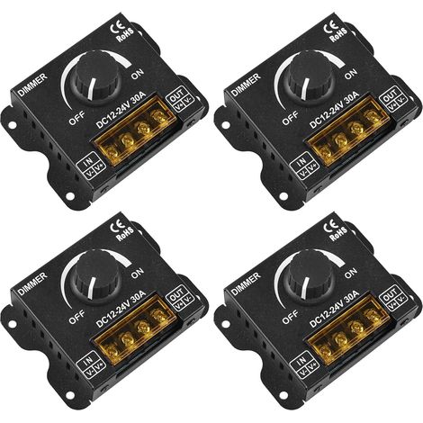 Set di 4 dimmer LED da 12V/24V DC per strisce LED, dimmer LED PWM da 30A 12V, interruttore di regolazione della luminosità, manopola di controllo della luminosità per strisce luminose
