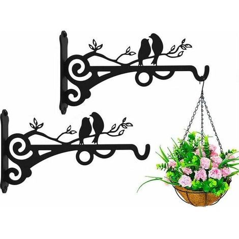 2er-Set Hängekorbhalter für Betonpfosten, große Pflanzenständer für drinnen und draußen, Wandhaken aus Metall für Gartengeschenke - Crezuo