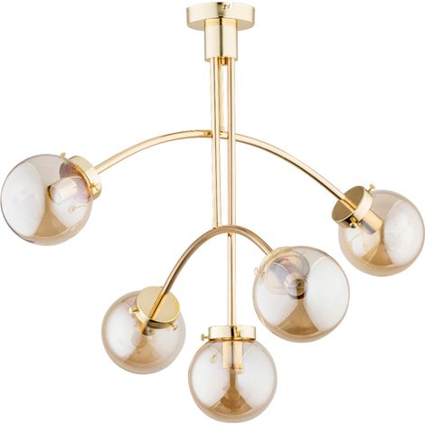 Lampadario sospeso Alfa LUSCO 5 luci E14 oro ambra