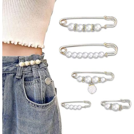 Lot de 5 broches en perles fantaisie, pinces pour pulls et châles, broches doubles en fausses perles, rallonges de taille pour pantalons, épingles de sûreté (1/5)