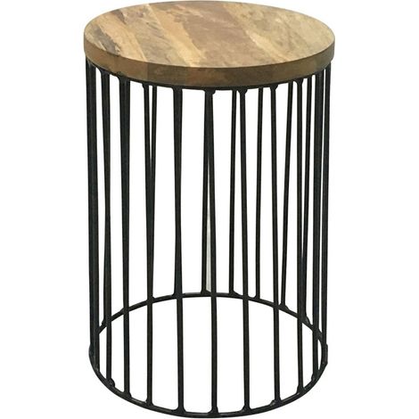 Ravi Iron Base Solid Wood Top Side Table - Small - Mango Wood/Iron - L30 x W30 x H45 cm - Light Finish