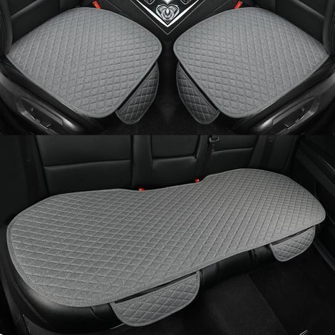 Set of 3 Linen Car Seat Covers with Cushions, Universal for SUVs and Sedans, Comfortable Design (1/5)