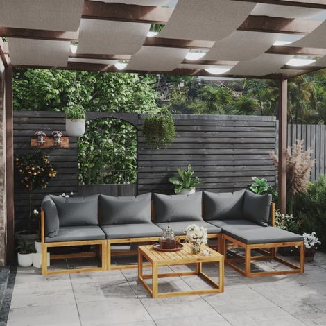 Salon de jardin 6 pcs Ensemble Table et Chaise de Jardin - avec coussin Bois d'acacia solide BV359295 - BonneVie (1/5)