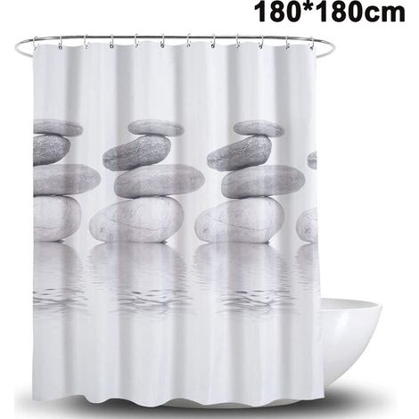 Rideau de douche - 1 pièce, 180x180cm gris galet anti-moisissure déperlant 12 anneaux - Gris (1/5)