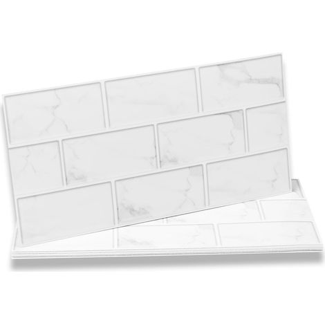 12 Stickers Carrelage Blanc 30x15cm Auto-adhésif Imperméable Pour Cuisine Salle De Bains