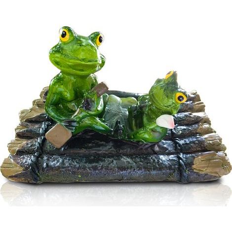 Set mit 2 schwimmenden Fröschen - Gartendekoration für Miniteich, Springbrunnen, Becken (Frösche auf einem Bambusfloß) (1/5)