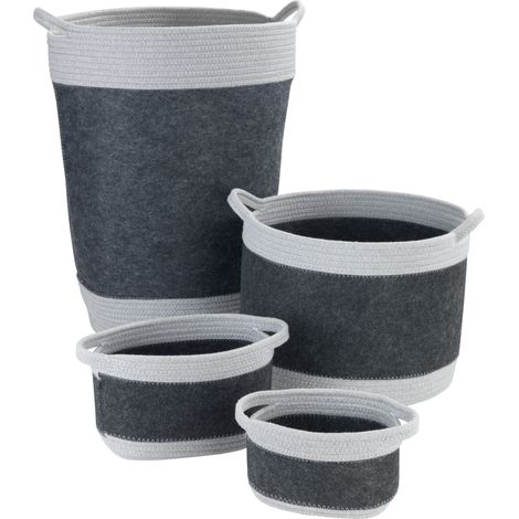 WENKO Filz Wäschesammler Bea Dunkelgrau, Korb aus recyceltem Polyesterfilz, Grau, Baumwolle hellgrau, Polyester dunkelgrau (1/5)